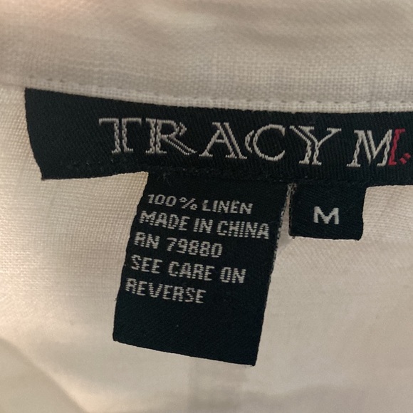 100% linen button up down blouse collar luxe summer Tracy M - Picture 4 of 7